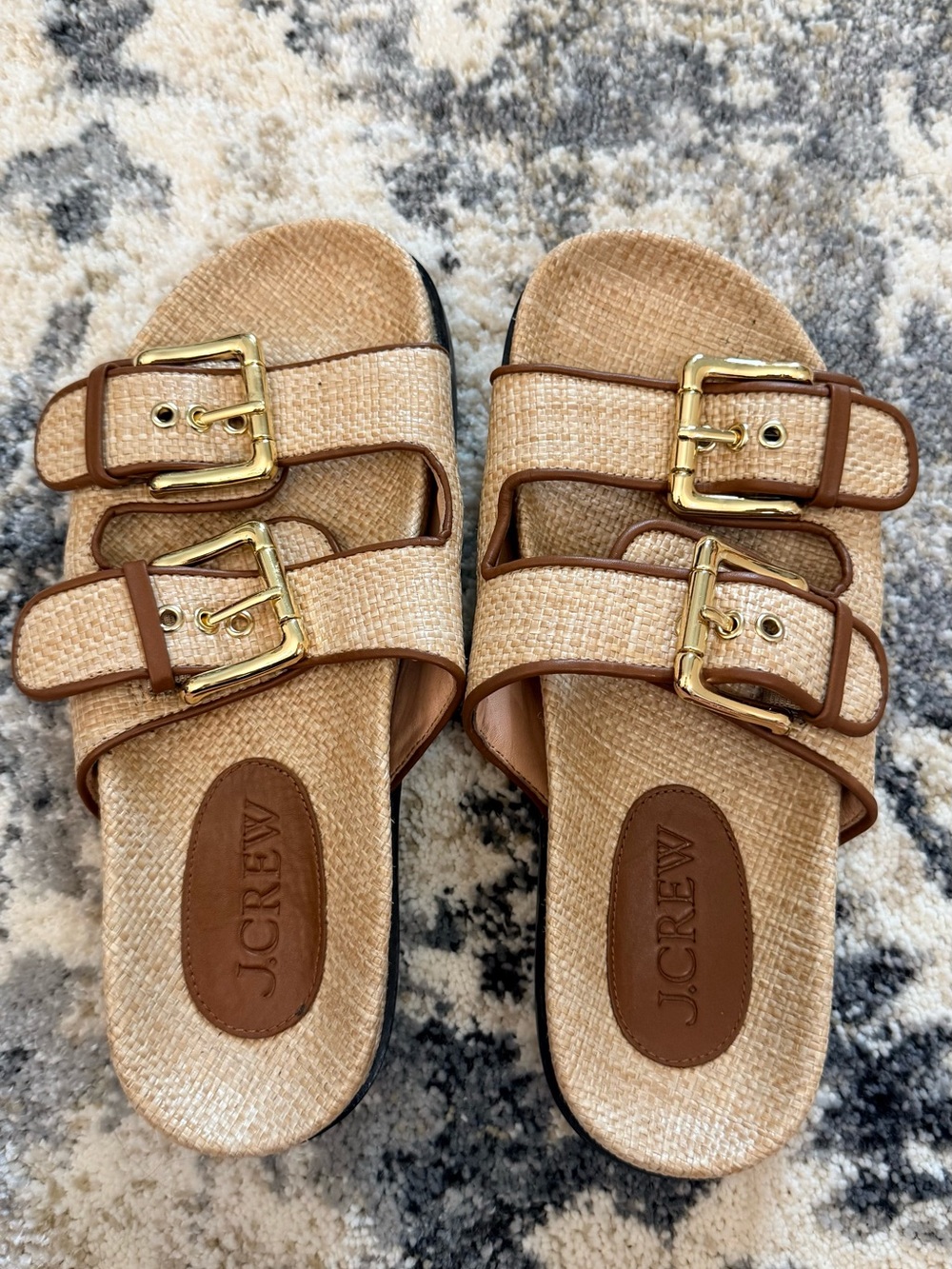 J.Crew Colbie raffia double strap buckle sandals 6.5